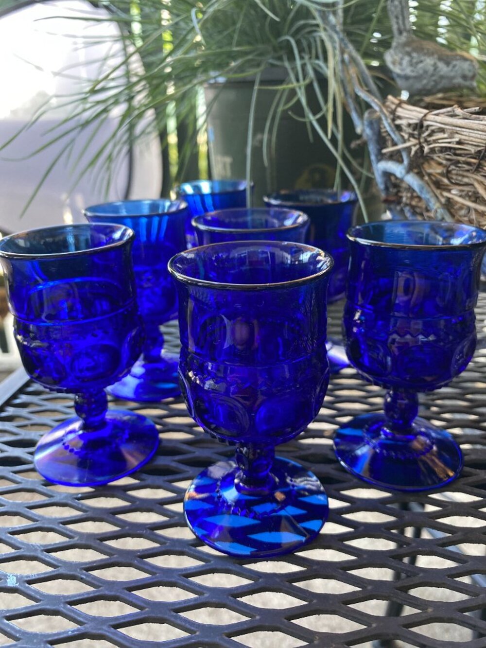 Set of 7 lovely vintage Danish Modern cobalt cordial glasses